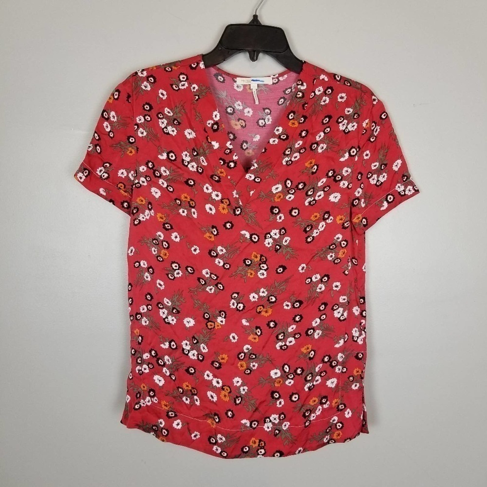 Maje red floral short sleeve blouse, size 1, small
